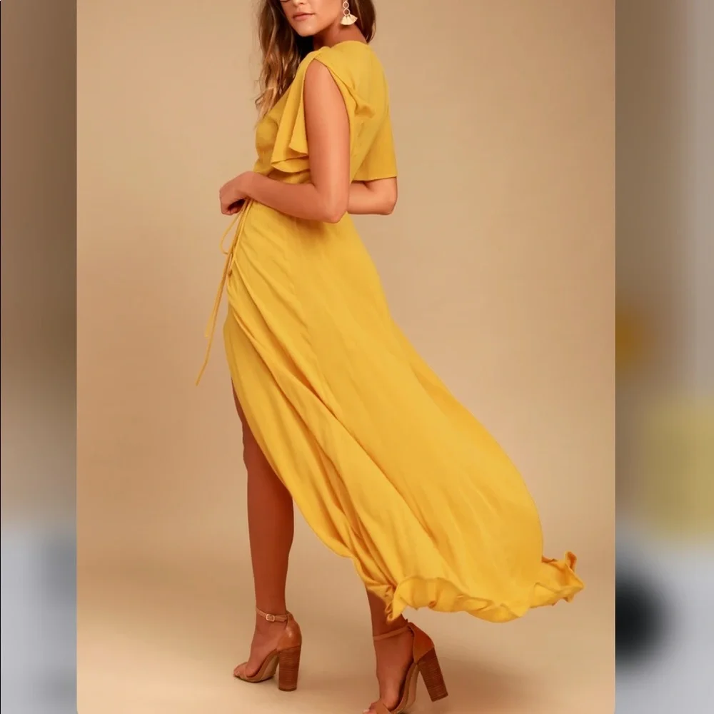 Lulu’s Yellow Wrap Maxi‎ Dress